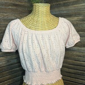 Pink Eyelet Smocked Women's Top